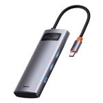 Baseus Metal Gleam Series 5in1 HUB USB-C (USB-C PD 100W, 3 USB 3.0, HDMI) sivá