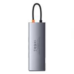 Baseus Metal Gleam Series 9in1 USB-C HUB (USB-C PD 100W, 3 USB 3.0, HDMI, VGA, RJ45, SD/TF port), sivá