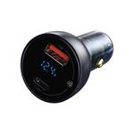 Baseus Particular Digital Display Duálny adaptér do auta USB-A QC + USB-C 65W, okrová