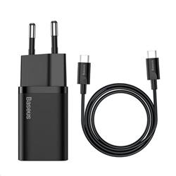 Baseus Super Si rychlonabíječka 1C 25W EU + kabel USB-C/USB-C 3A 1m černá