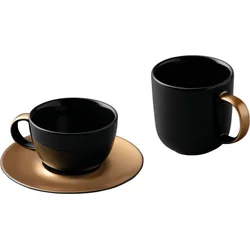 BergHOFF Porcelánová súprava šálky a podšálky s hrnčekom GEM, čierna
