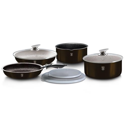 BerlingerHaus 9-dielna súprava riadu s odnímateľnou rukoväťou Shiny Black Collection