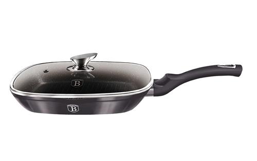 BerlingerHaus Grilovacia panvica s mramorovým povrchom a poklopom Carbon PRO Line, 28 cm