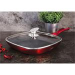 BerlingerHaus Pánev grilovací s mramorovým povrchem a poklicí Burgundy Metallic Line, 28 cm