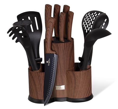 BerlingerHaus Sada nožů a kuchyňského náčiní ve stojanu 12 ks Ebony Line Rosewood