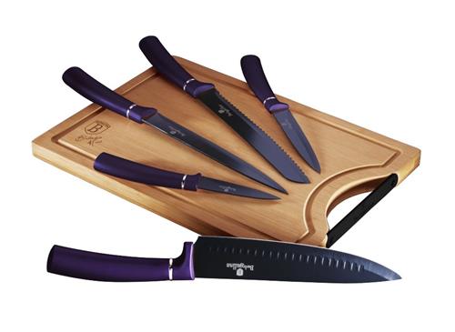 BerlingerHaus Sada nožů s nepřilnavým povrchem + prkénko 6 ks Purple Metallic Line