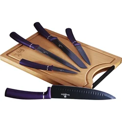 BerlingerHaus Sada nožů s nepřilnavým povrchem + prkénko 6 ks Purple Metallic Line