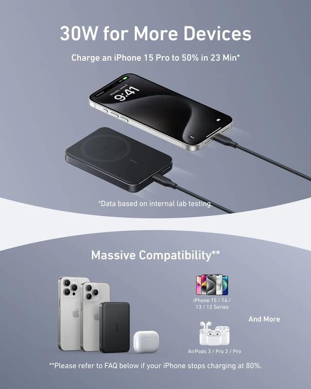 Bezdrátová powerbanka Anker MagGo 10000mAh, 30W černá