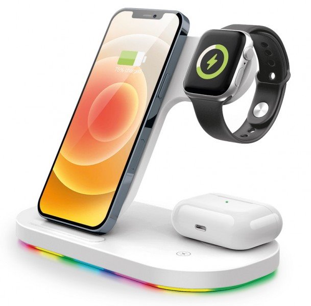 Bezdrôtová dokovacia stanica Qi 3v1 pre hodinky Apple, 15 W, biela