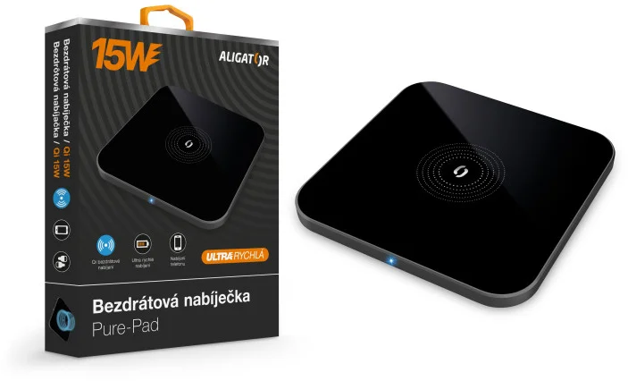 Bezdrôtová nabíjačka Aligator PREMIUM 15W, čierna