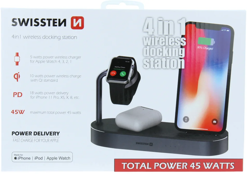 Bezdrôtová nabíjačka Swissten 4 v 1, MagSafe
