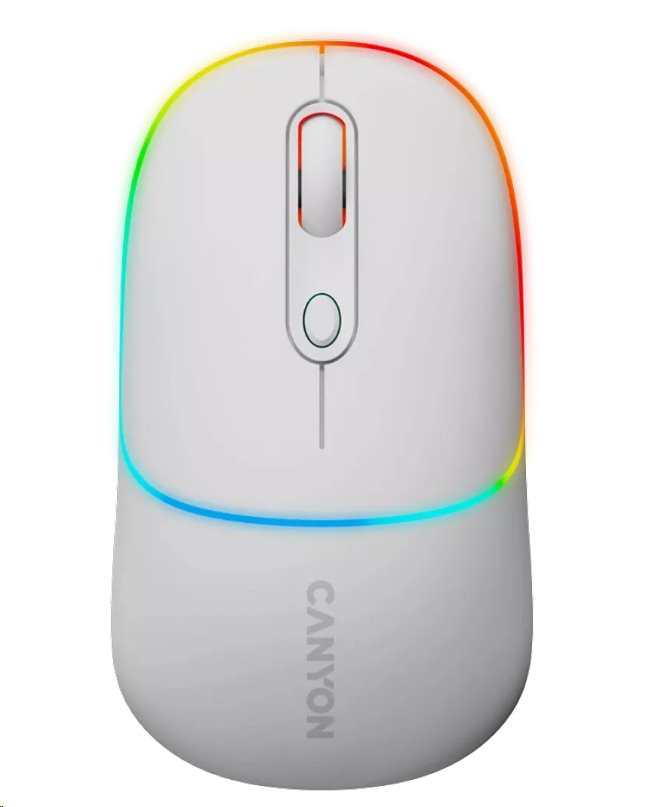 Bezdrôtová optická myš CANYON MW-22, RGB, 800/1200/1600 dpi, 4 tlačidlá, BT + 2,4 GHz, batéria 650 mAh, snehovo biela
