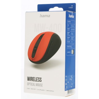 Bezdrôtová optická myš Hama MW-400 V2, ergonomická, červená/čierna