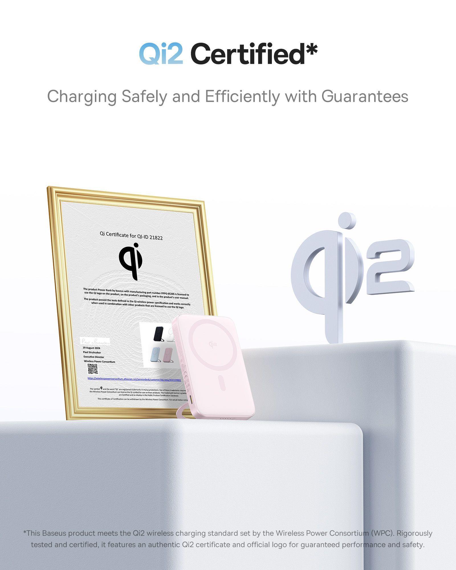 Bezdrôtová powerbanka Baseus PicoGo Qi2 5000mAh, 20W ružová