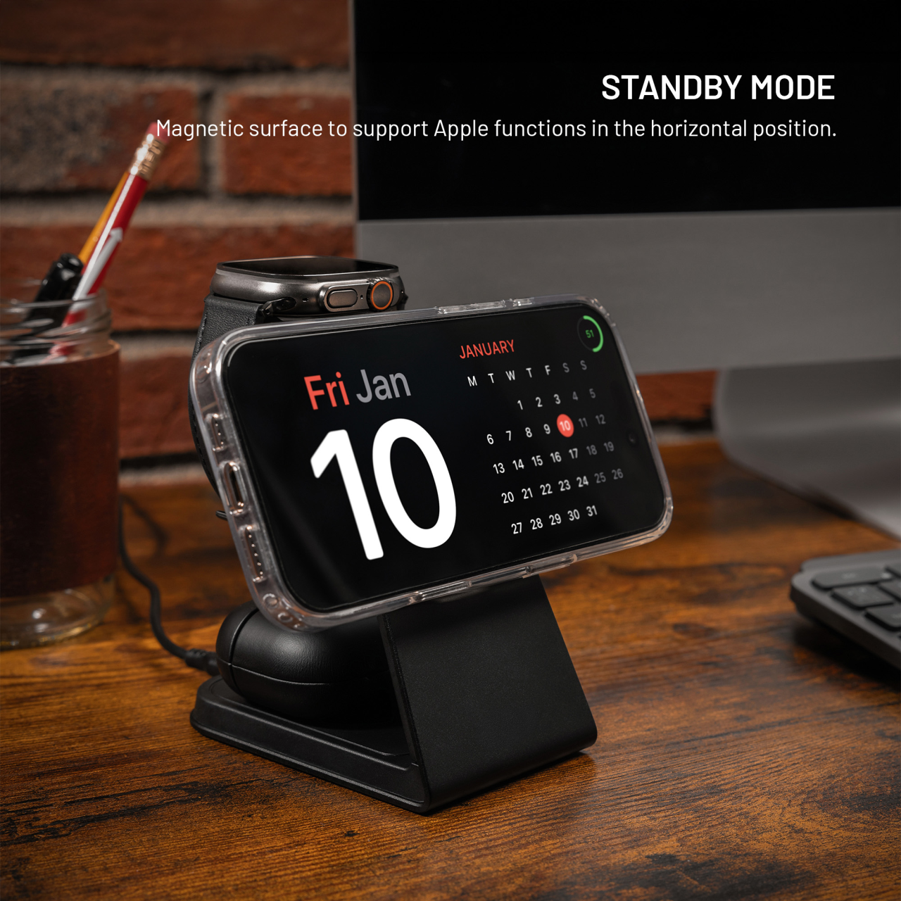Bezdrôtový nabíjací stojan FIXED 3 v 1 s MagSafe a Qi2, čierny