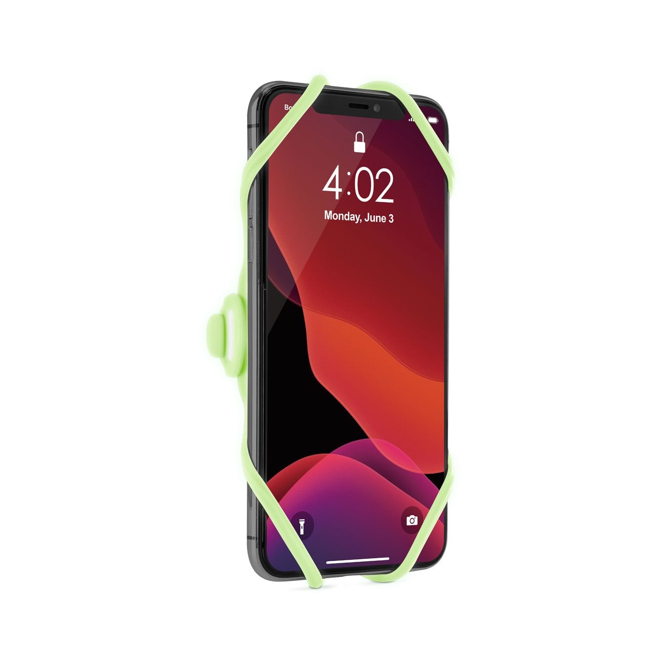 BONE Bike Tie Pro 4 – Luminous Green, držiak na bicykel pre mobilný telefón s uhlopriečkou 4,7–7,2"