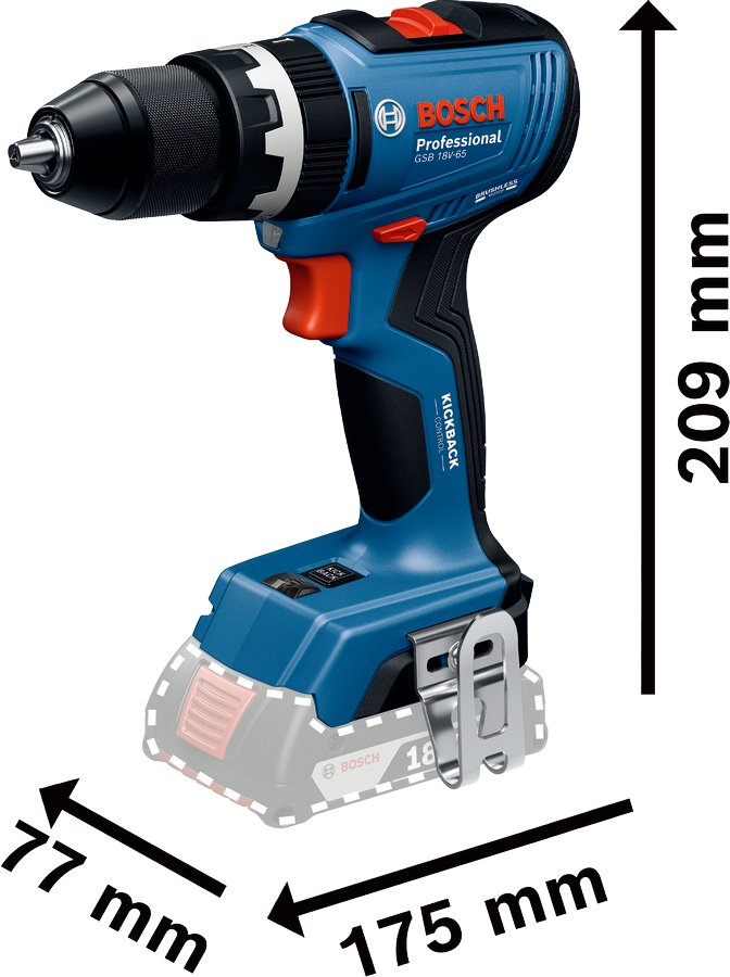BOSCH Akumulátorový příklepový vrtací šroubovák GSB 18V-65 + L-BOXX (0.601.9N3.301)