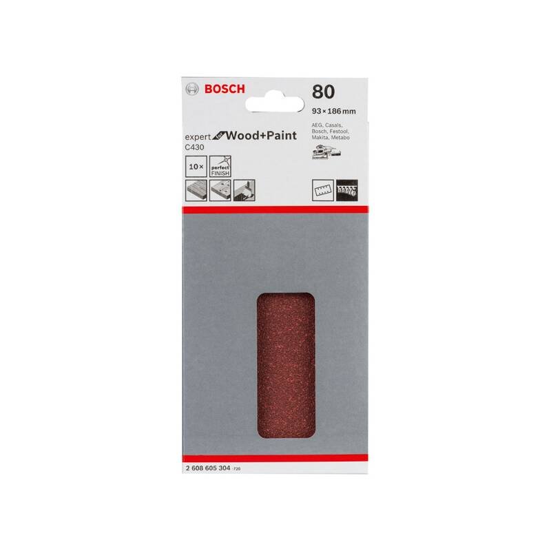 BOSCH brúsny papier C430, balenie 10 ks, 93 x 186 mm, 80 (2.608.605.304)