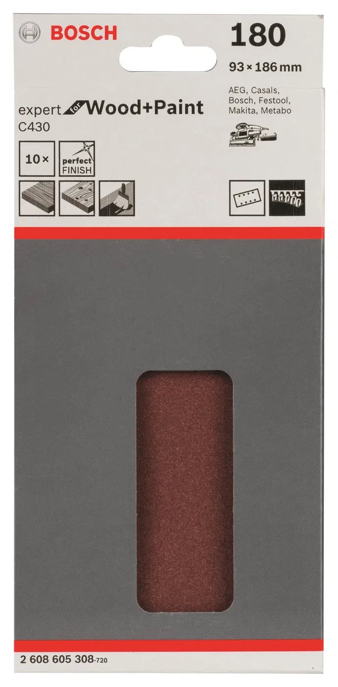 BOSCH brúsny papier C430, balenie po 10 ks, 93 x 186 mm, 180 (2.608.605.308)