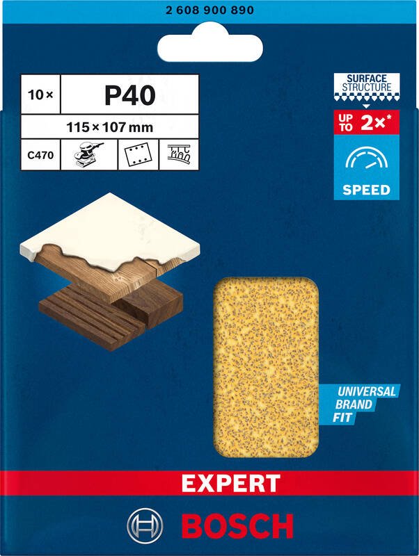 BOSCH brúsny papier EXPERT C470 so 6 otvormi pre vibračné brúsky 115 × 107 mm, G 40, 10 ks (2.608.900.890)