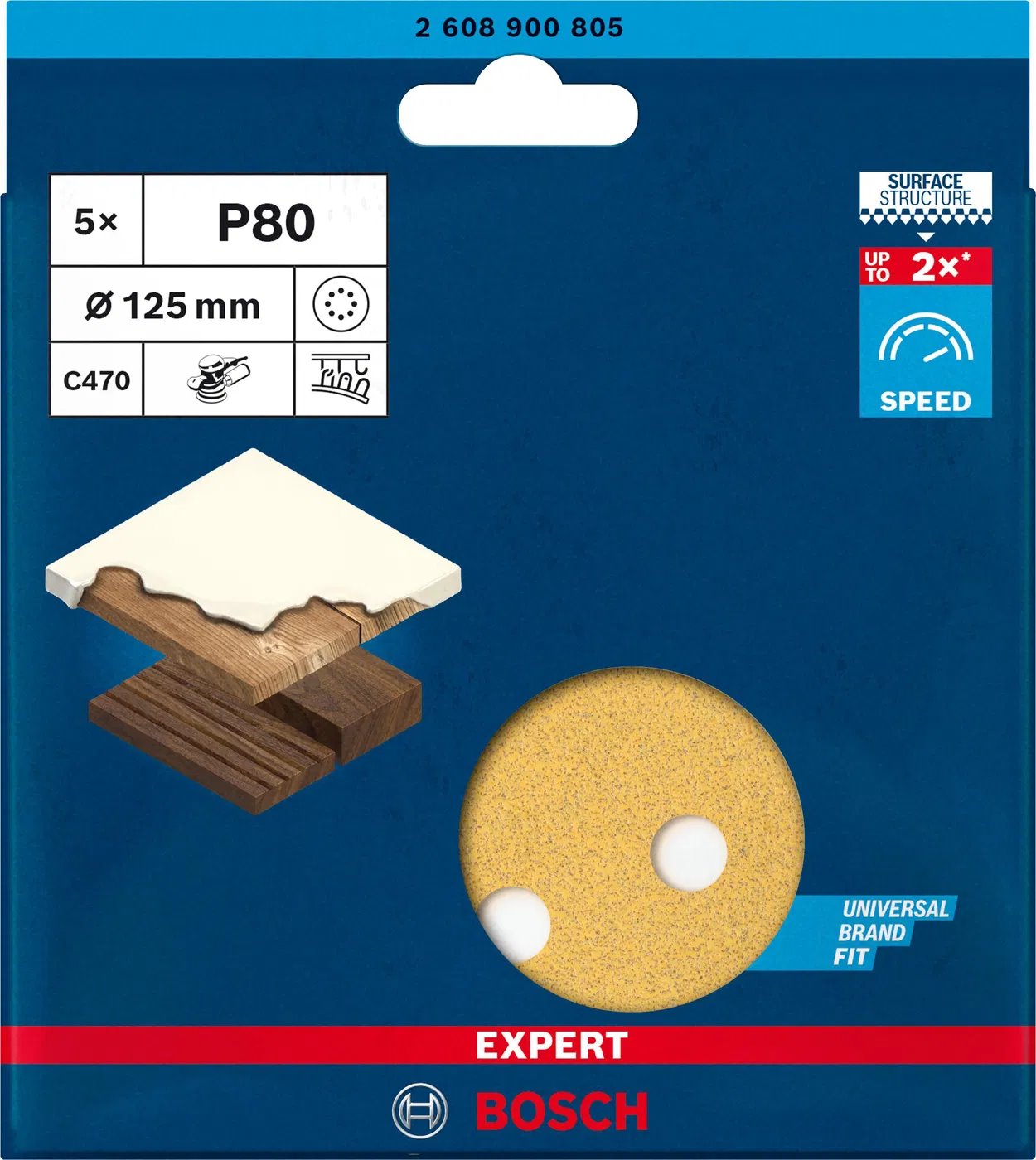 BOSCH Brusný papír EXPERT C470 s 8 otvory pro vibrační brusky 125 mm, G 80, 5 ks (2.608.900.805)