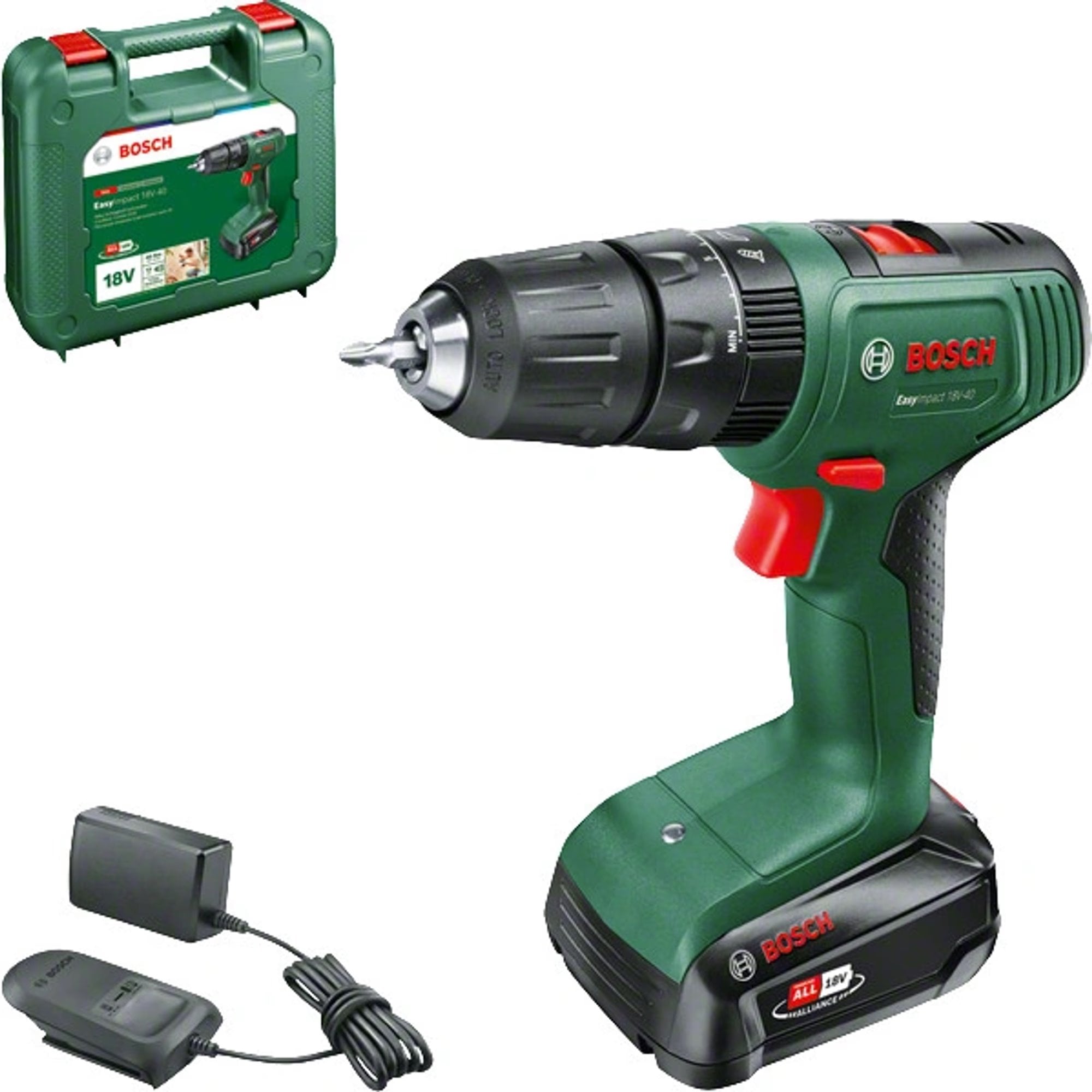 BOSCH EasyImpact 18V-40 AKU príklepová vŕtačka, vrátane 2,0 Ah akumulátora (0.603.9D8.107)