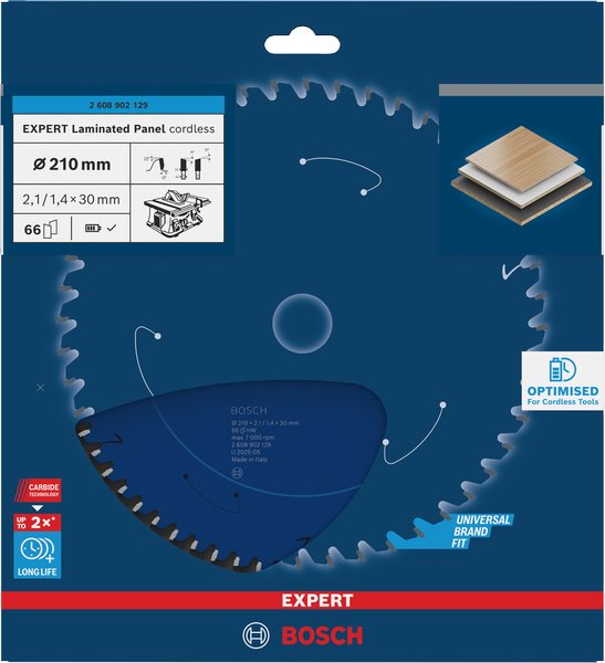 BOSCH Pilový kotouč EXPERT Laminated Panel cordless, 210 × 2,1/1,4 × 30 mm, T66 (2.608.902.129)