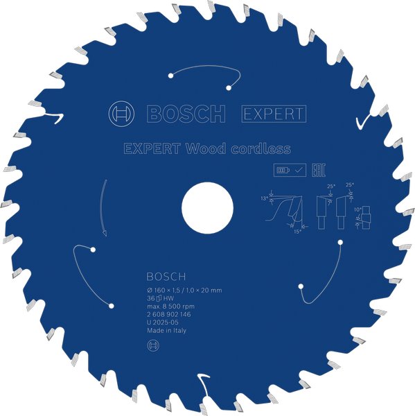 BOSCH Pilový kotouč EXPERT Wood cordless, 160 × 1,5/1 × 20 mm, T36 (2.608.902.146)