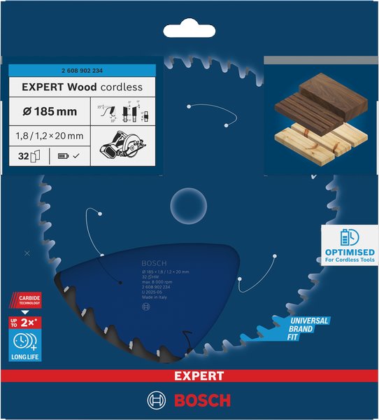 BOSCH Pilový kotouč EXPERT Wood cordless, 185 × 1,8/1,2 × 20 mm, T32 (2.608.902.234)
