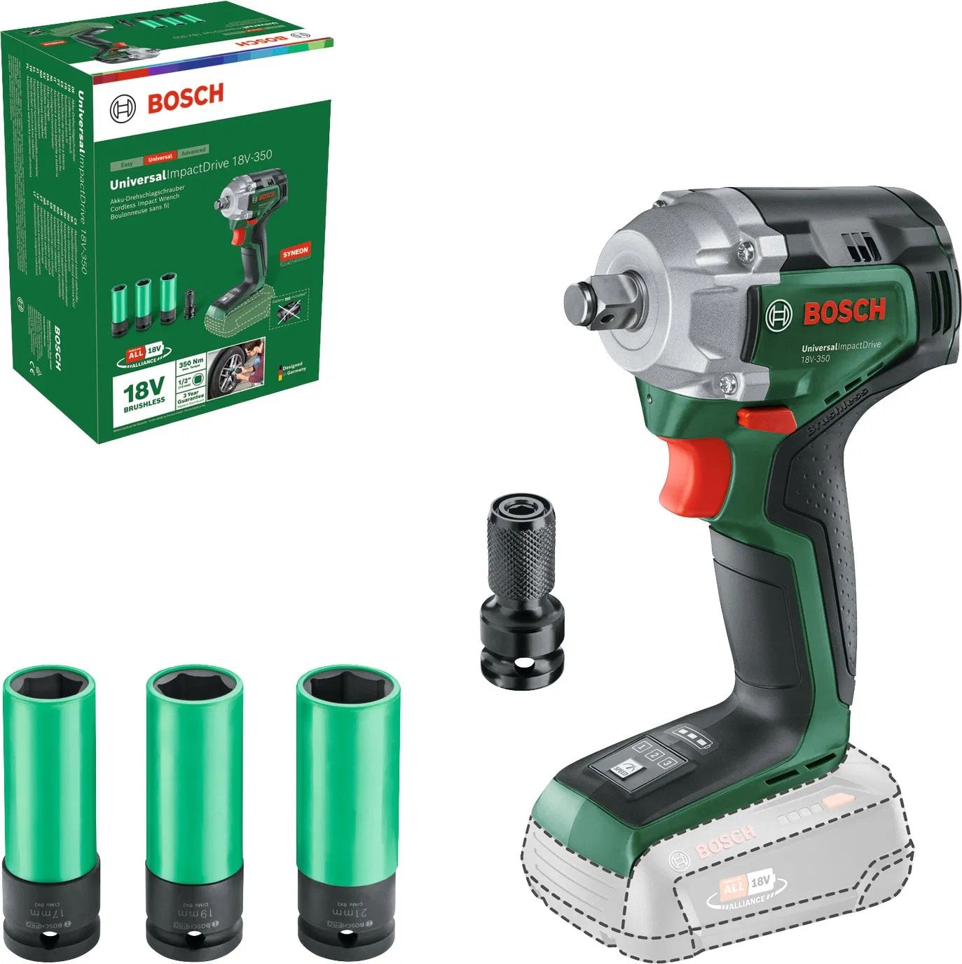 BOSCH Rázový utahovák AKU s příslušenstvím UniversalImpactDrive 18V-350, bez baterie (0.603.980.305)