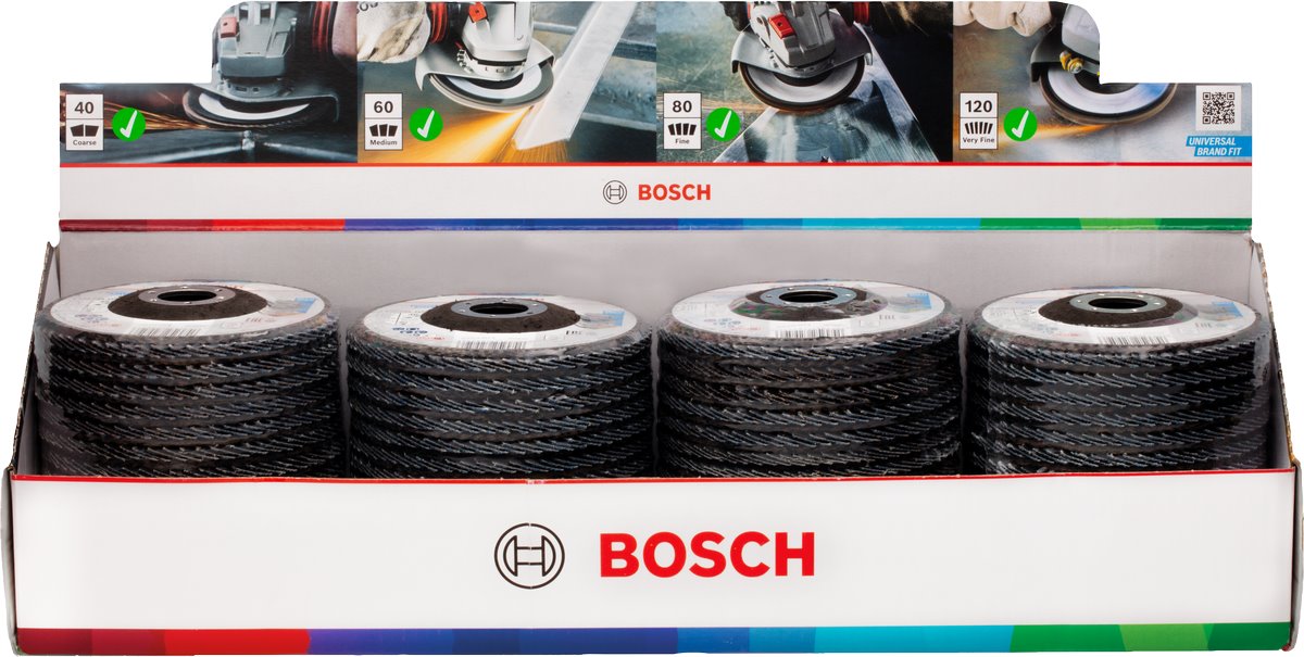 BOSCH Sada lamelových brusných kotoučů X451, 115 × 22,23 mm, G40; 60; 80; 120, T27, 60 ks (2.608.626.163)
