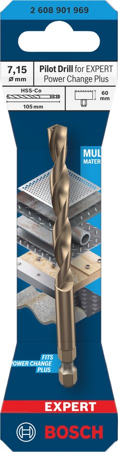 BOSCH Středicí vrták pro EXPERT Power Change Plus HSS-Co, O 7,15, 60 × 105 mm (2.608.901.969)