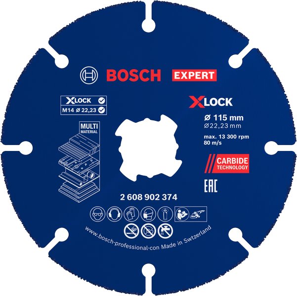 BOSCH Víceúčelové řezací kotouče EXPERT Carbide Multi Wheel X-LOCK 115 mm, 22,23 mm, 10 ks (2.608.902.376)
