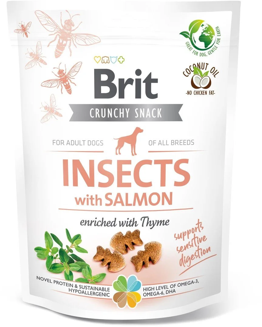 Brit Care Dog Crunchy Cracker. Insects with Salmon enriched with Thyme, 200g pamlsky pro psy