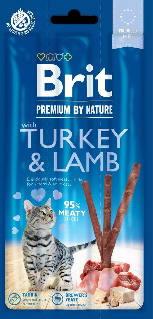 Brit Premium by Nature tyčinky pre mačky s morčacím a jahňacím mäsom (3 tyčinky)