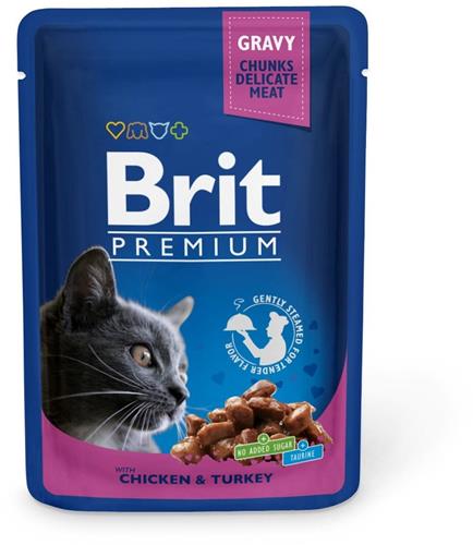 Brit Premium Cat kapsičky s kuracím mäsom a morčacím mäsom 100g kapsičky pre mačky