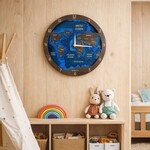 BusyKids Nástenné hodiny Mapa sveta tmavá