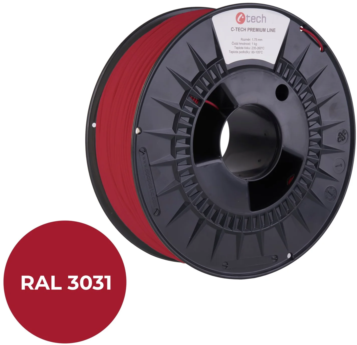 C-TECH PREMIUM LINE, ASA, orientální červená, RAL3031, 1,75mm, 1kg