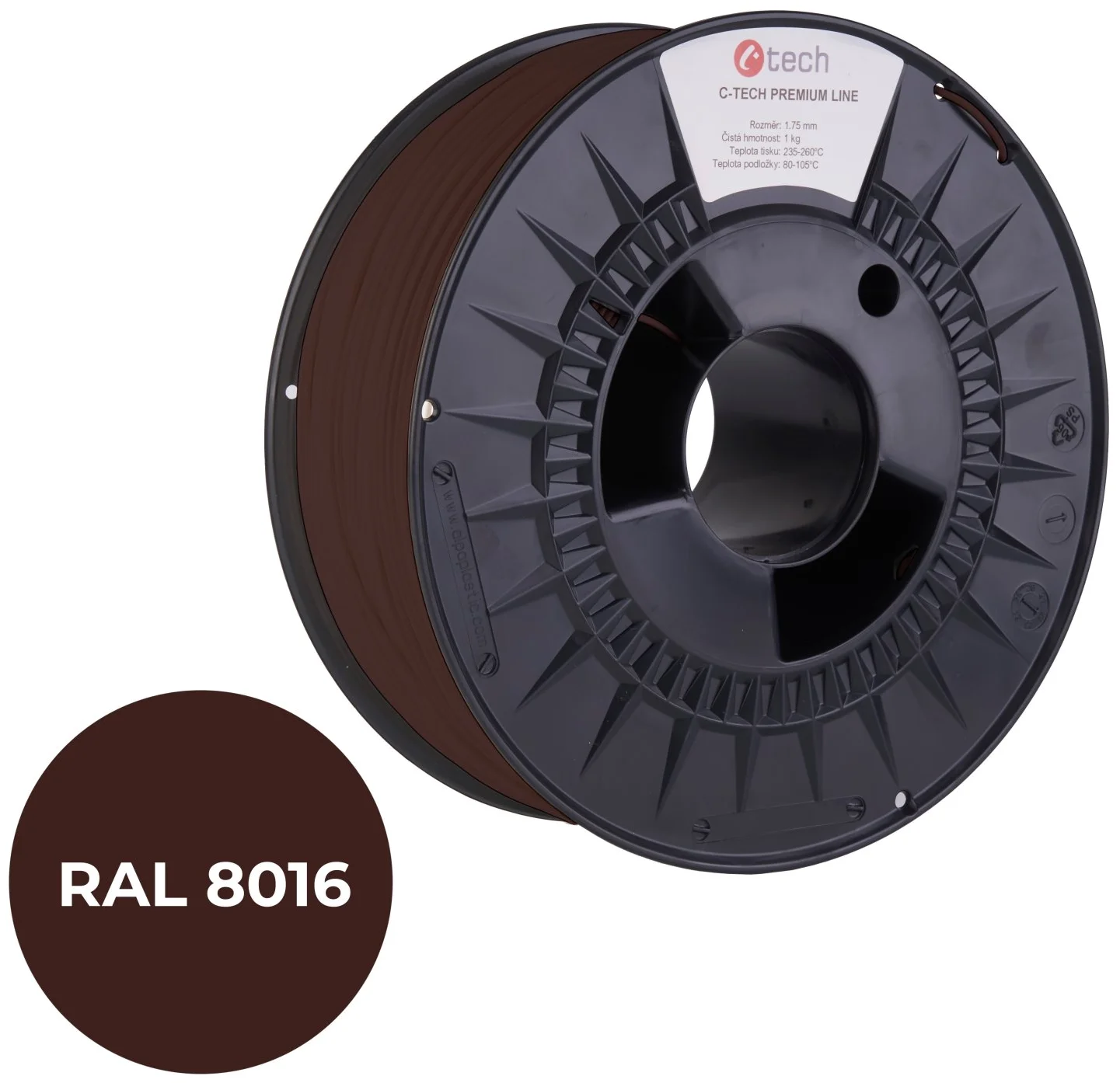 C-TECH PREMIUM LINE, PETG, mahagonová hnědá, RAL8016, 1,75mm, 1kg