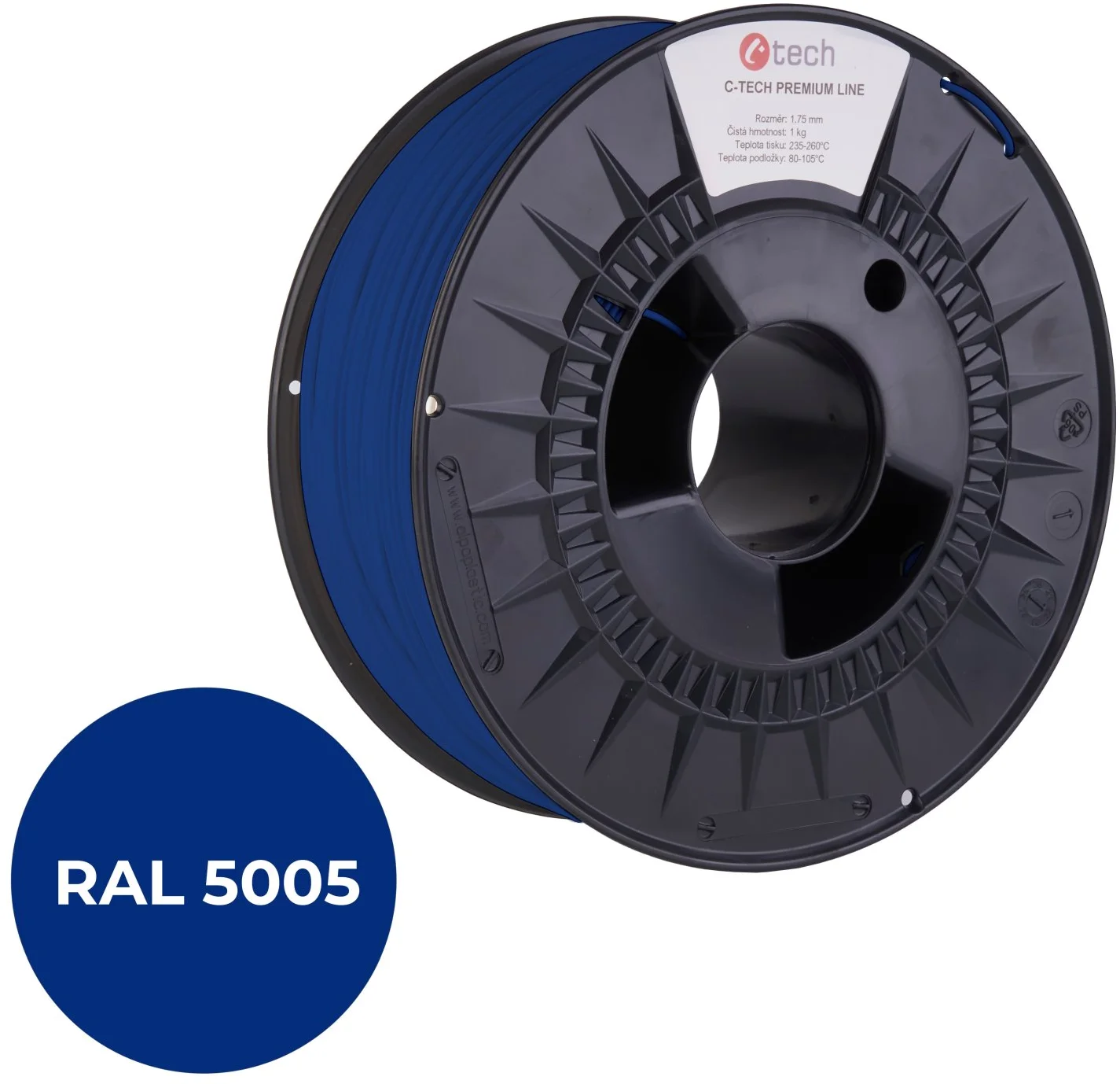 C-TECH PREMIUM LINE, PETG, signální modrá, RAL5005, 1,75mm, 1kg