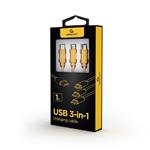 CABLEXPERT USB-A Male/microUSB + USB-C + Lightning, 1m, opletený, zlatý