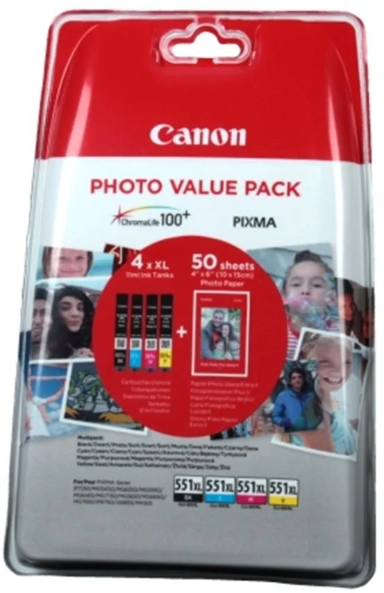 Canon CLI-551 XL C/ M/ Y/ BK Multi pack + 50x PP-201 6443B006