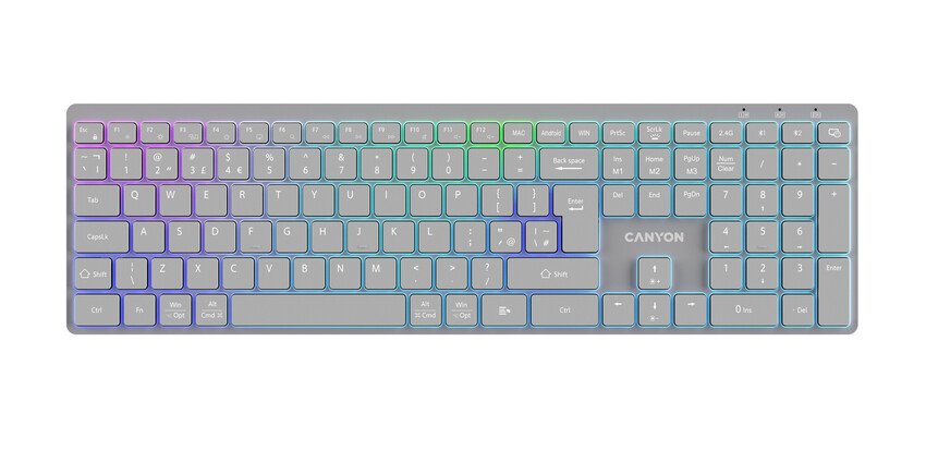 CANYON bezdrátová klávesnice HKB-W11 EN/CS RGB šedá