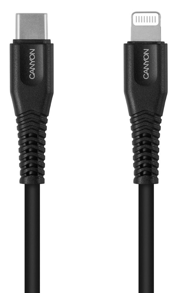 CANYON Lightning nabíjací kábel MFI-4, USB-C Napájanie 18 W, certifikovaný spoločnosťou Apple, dĺžka 1,2 m, čierny