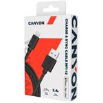 CANYON nabíjecí kabel Lightning MFI-12, 26MB/s, 5V/2.4A, Apple certifikát, délka 2m, černá