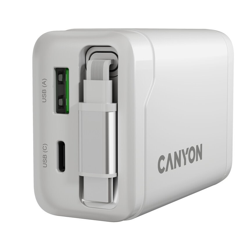CANYON OnCharge 65RC Zabudovaný kábel USB-C 65W 1xPD 1xQC EU Biela nabíjačka