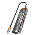 CANYON replikátor portů DS-13 7v1, 1xUSB-C PD 100W, 1xHDMI (4K), 3x USB 3.0, SD/micro čtečka, průhledný