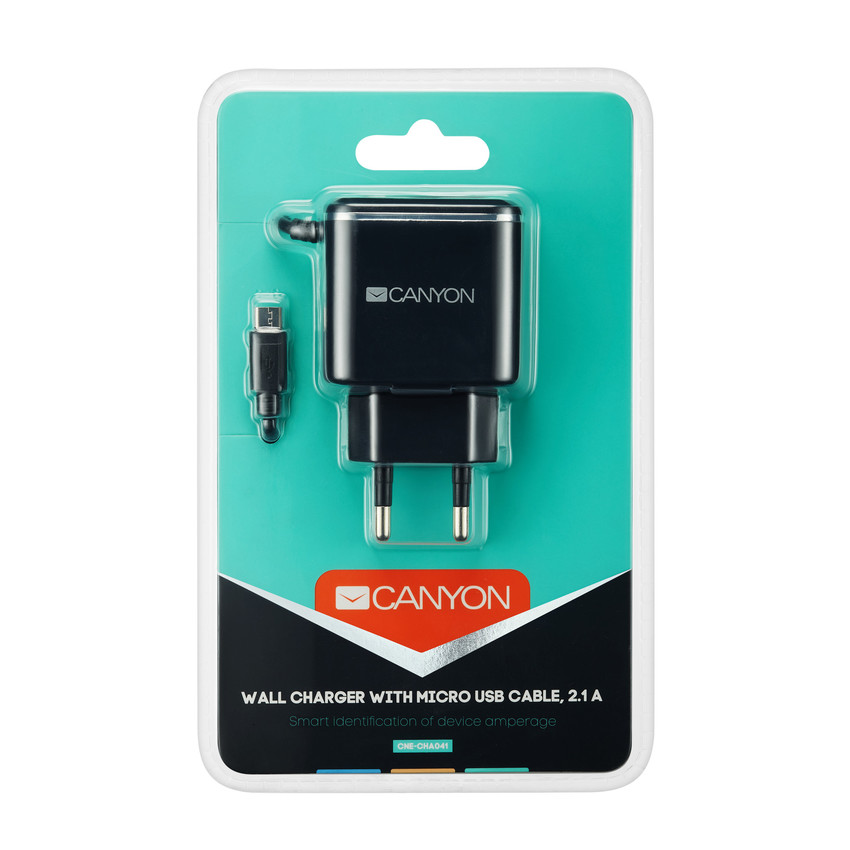 CANYON Univerzální 1xUSB nabíječka do sítě s ochranou proti přepětí, Micro USB Input 100V-240V, černá (CNE-CHA041BS)