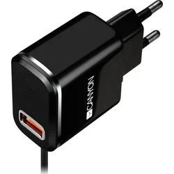 CANYON Univerzální 1xUSB nabíječka do sítě s ochranou proti přepětí, Micro USB Input 100V-240V, černá (CNE-CHA041BS)