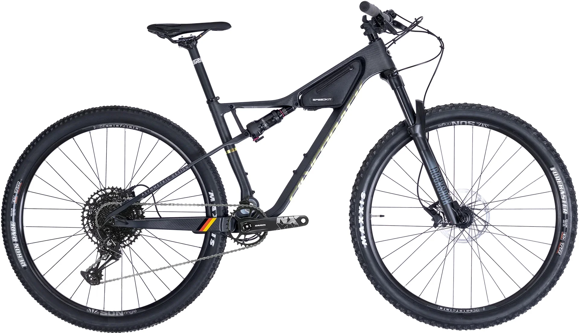 Celoodpružený bicykel SILVERBACK CF - SRAM NX 12s, veľkosť M - Matt Black / Golden